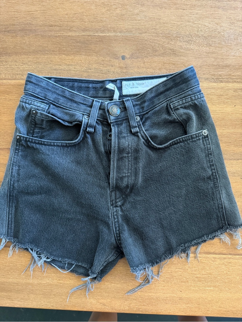 rag & bone Shaded Black Button Fly Cutoff Denim Shorts Size 24